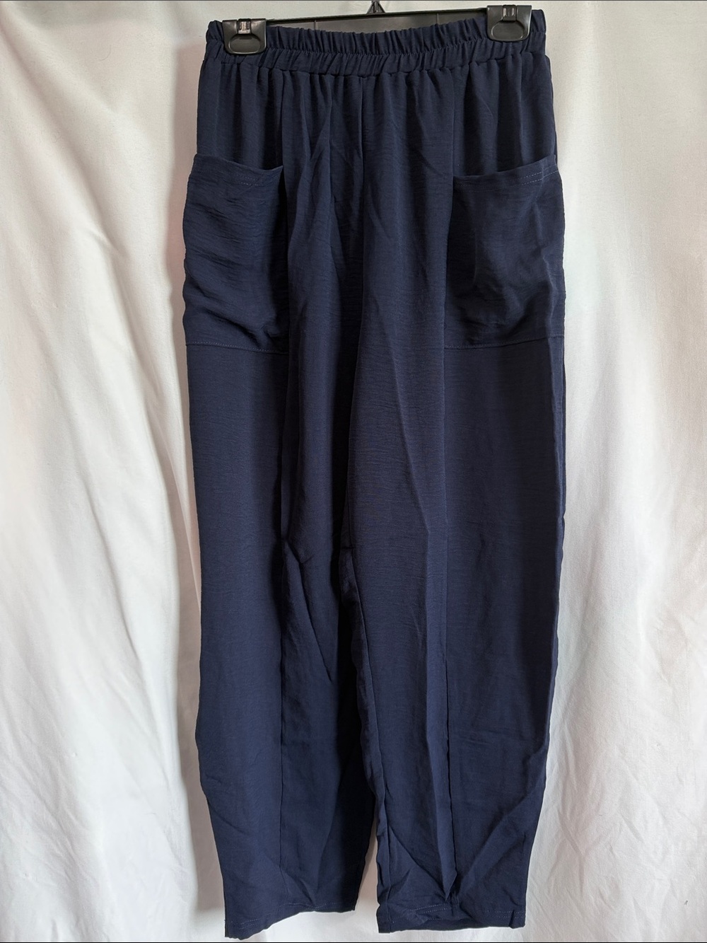 Women's Navy Elastic-Waist Trousers with Front Pockets